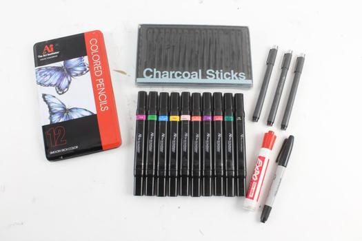 Charcoal Sticks, Colored Pencils And More, 17 Pieces ...