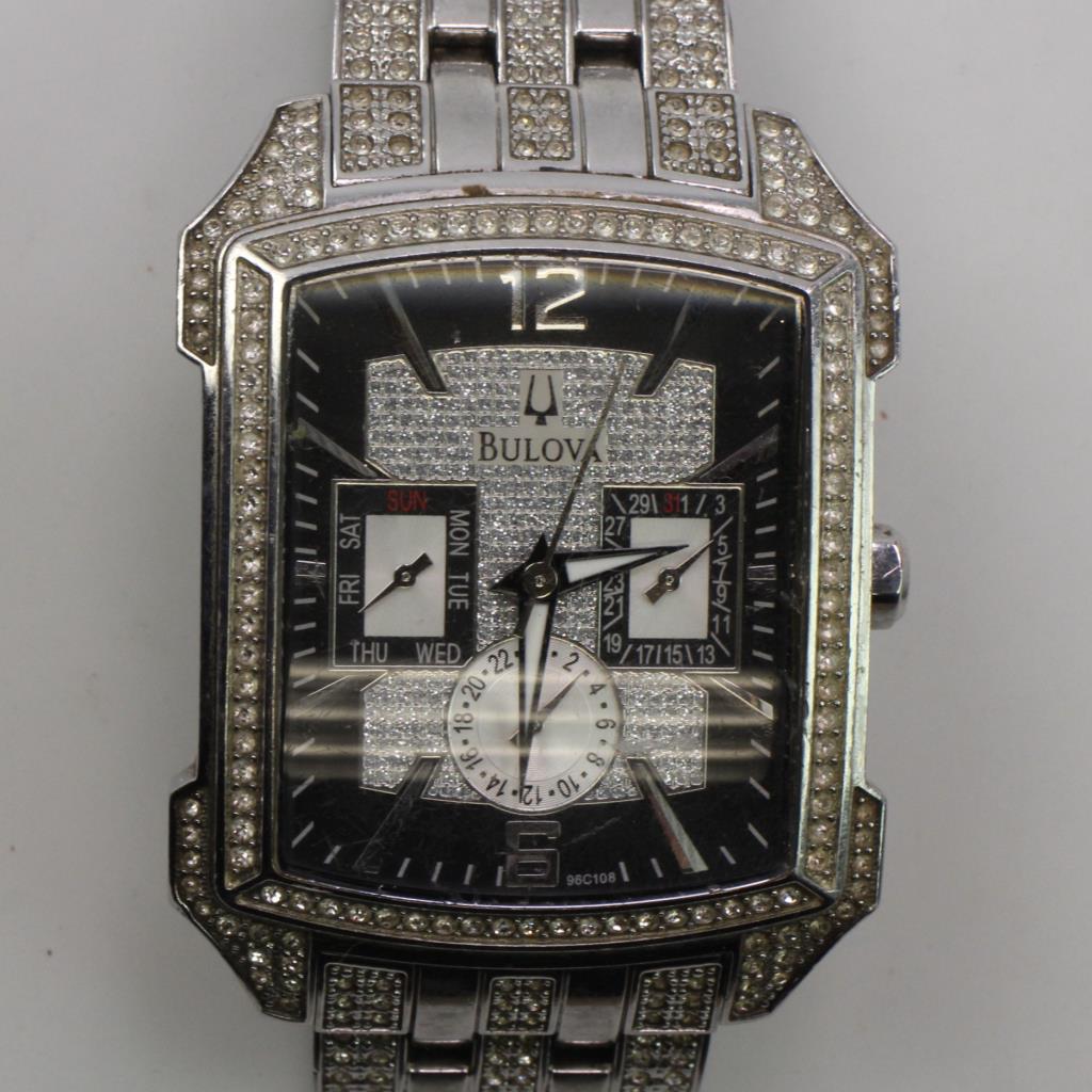 98c109 Bulova Swarovski Crystal Mens Watch đồng Hồ 98c109