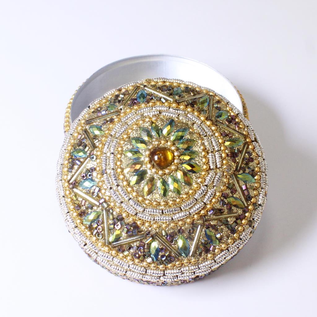 Round Multi Colored Beaded Jewelry Box Property Room Round Multi Colored Beaded Jewelry Box