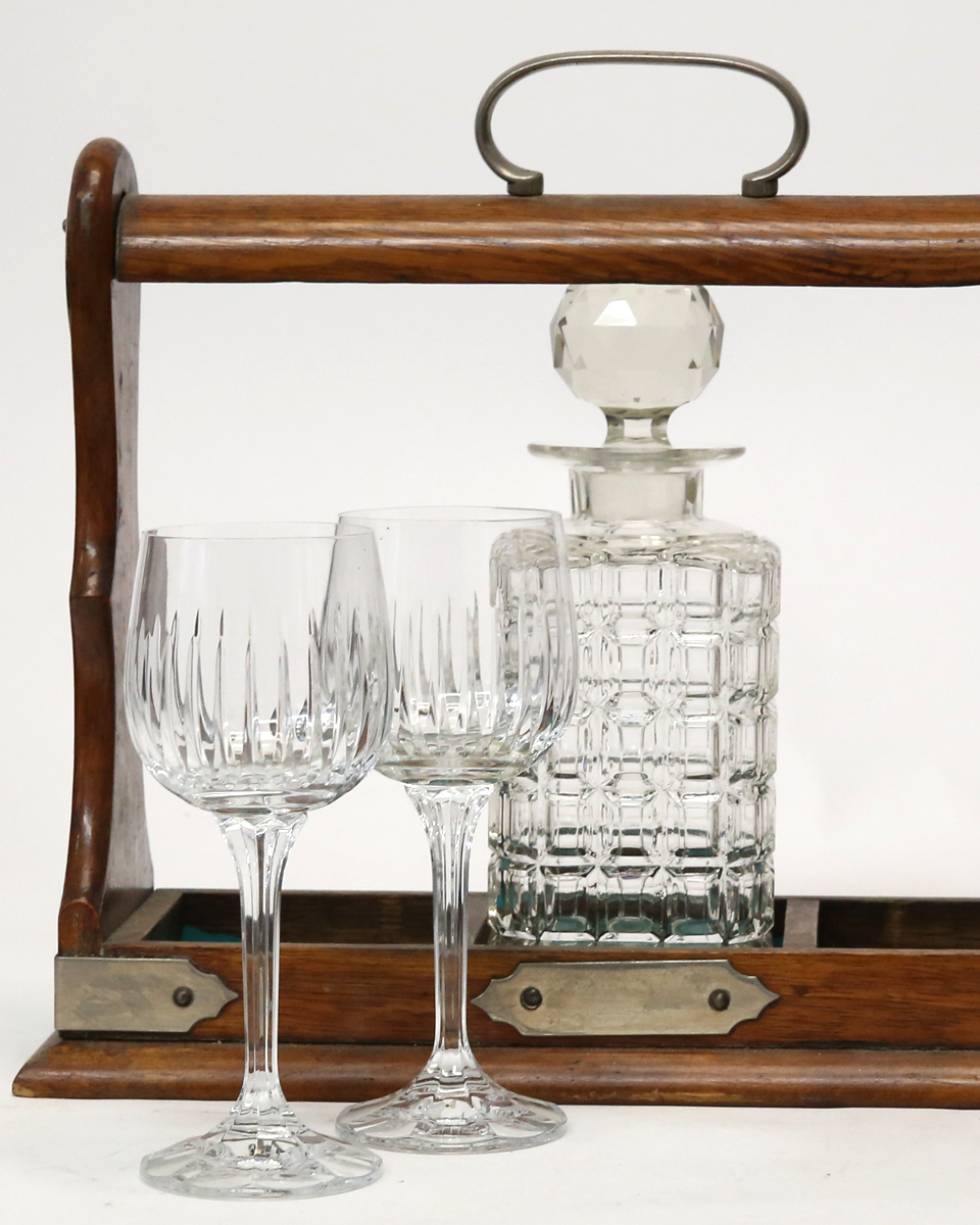 Crystal Decanter Set with Oak Wood Holder Property Room