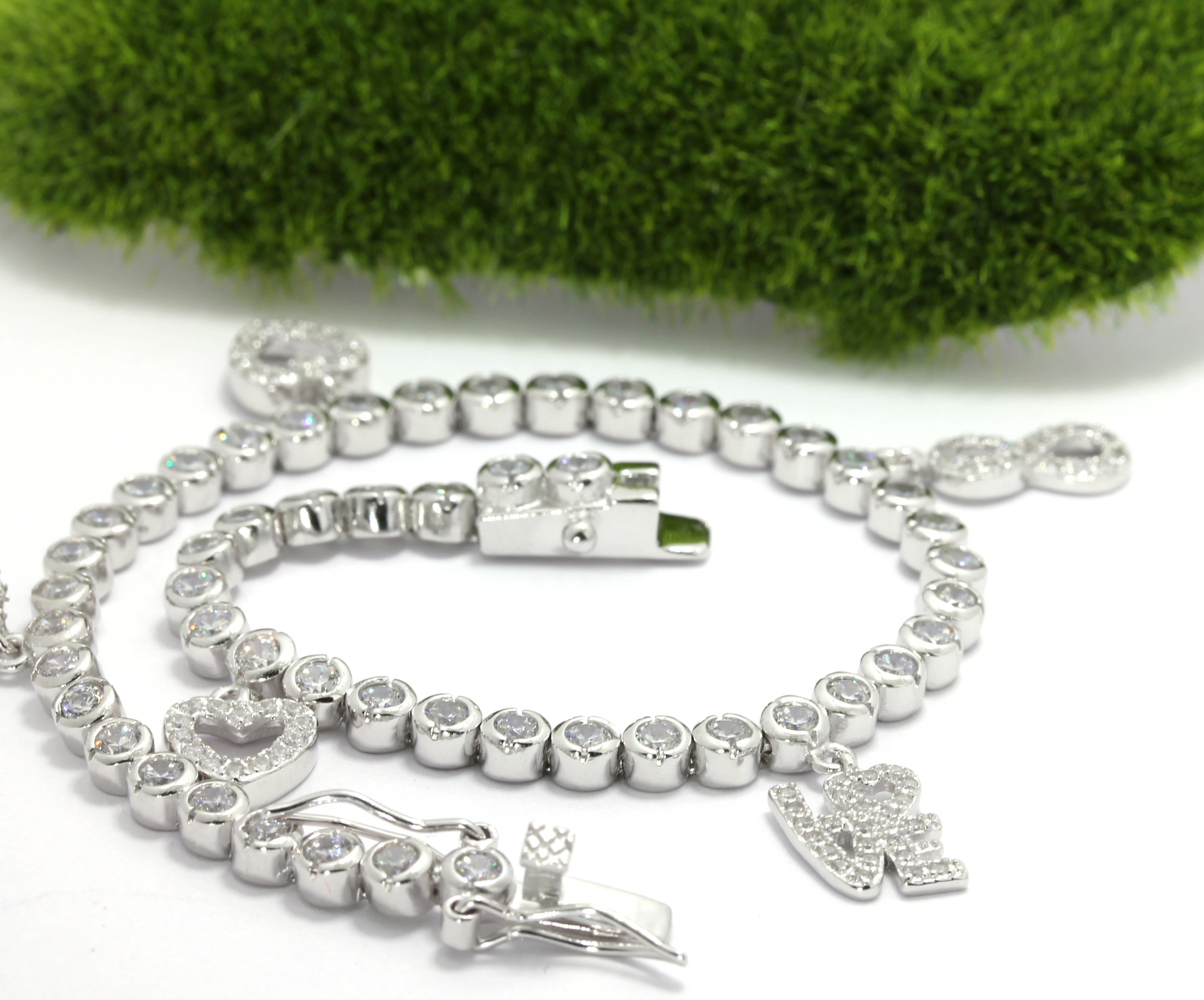 5.00ctw Genuine White Topaz .925 Sterling Silver Charm Tennis Bracelet