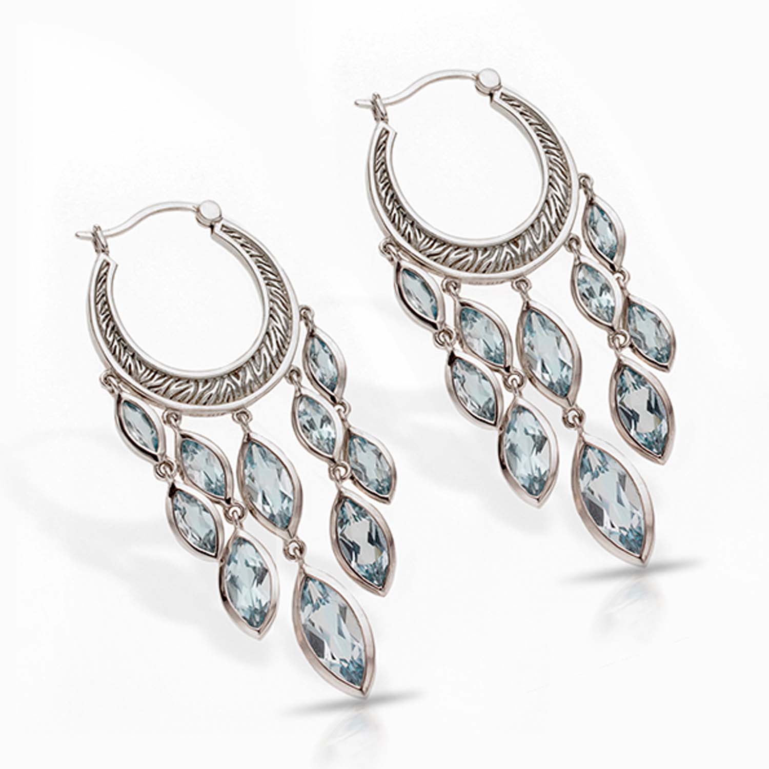 Sterling Silver 19 1ct Sparkling Blue Topaz Marquise Chandelier Sterling Silver 19 1ct Sparkling Blue Topaz Marquise Chandelier Earrings