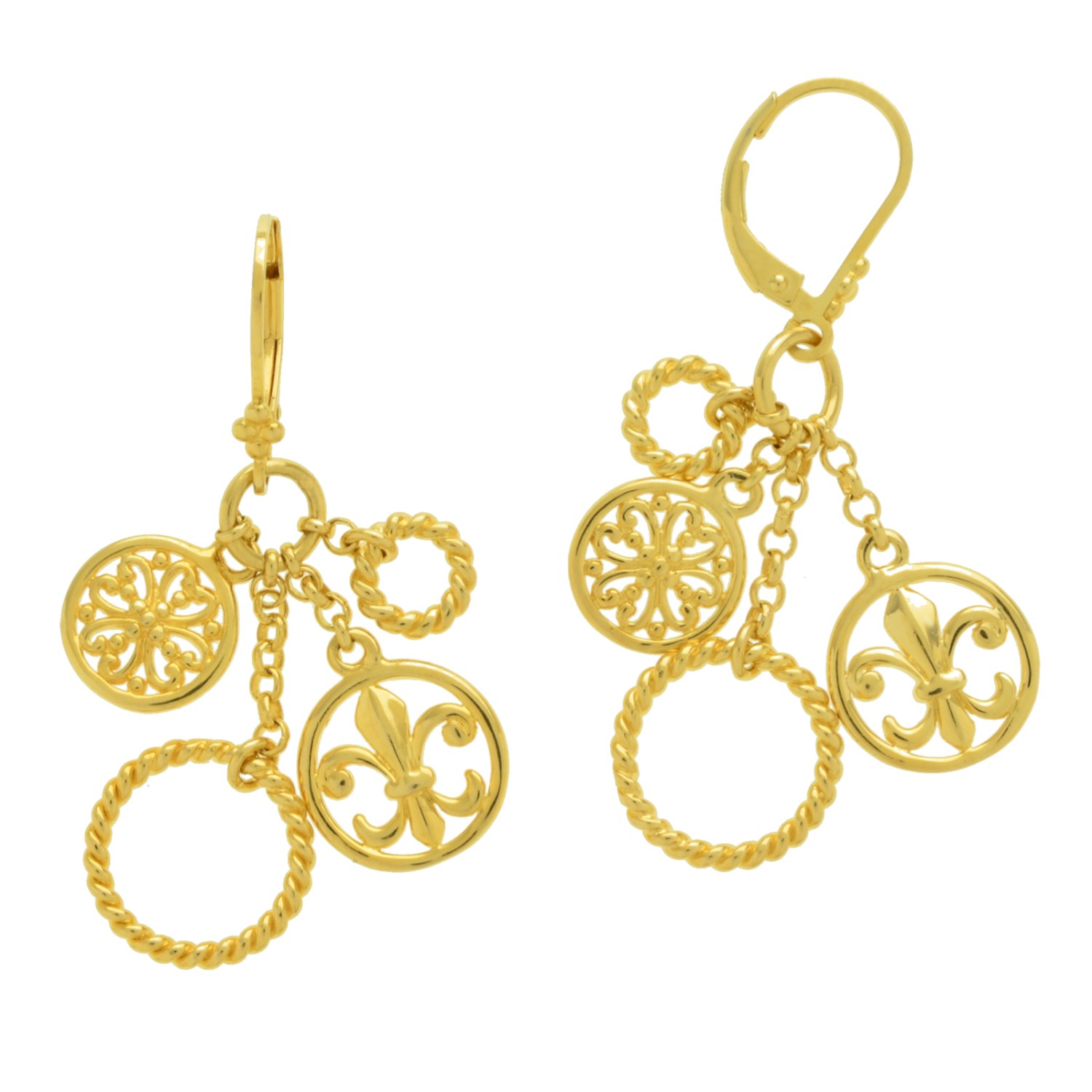 Vermeil Over Sterling Silver New Orleans Themed Drop Earrings Vermeil Over Sterling Silver New Orleans Themed Drop Earrings