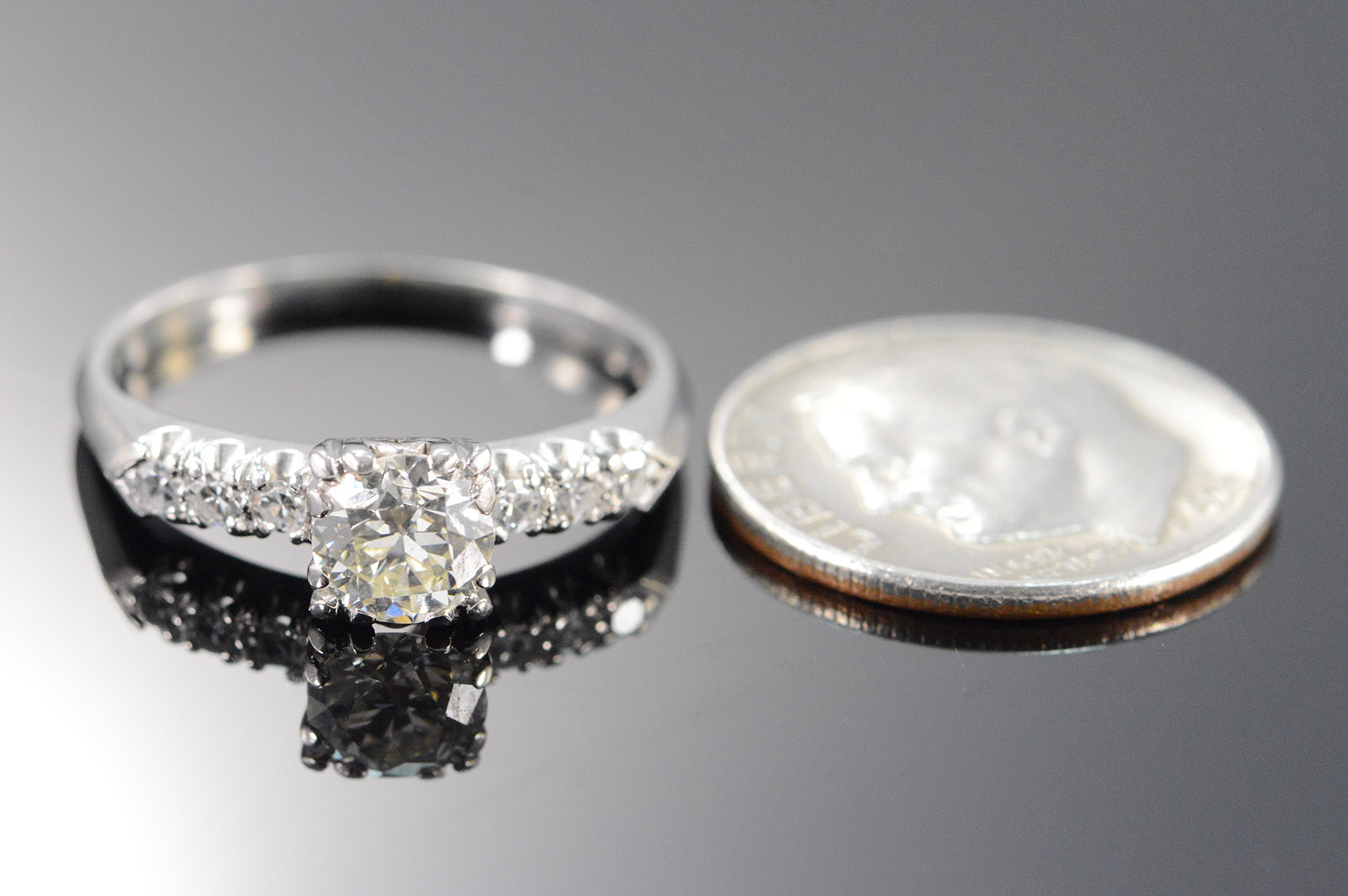 Platinum 0.60 Ct VS2 Old European Cut Diamond Engagement Ring, Size 6.