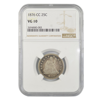 Carson City - VG10 1876-CC Seated Liberty Quarter - NGC Graded