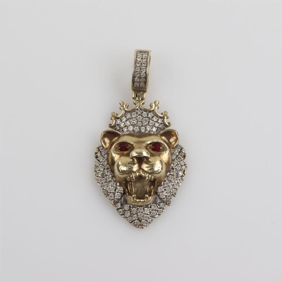 10kt Gold Diamond Red Stone Accent Lion Pendant Property Room