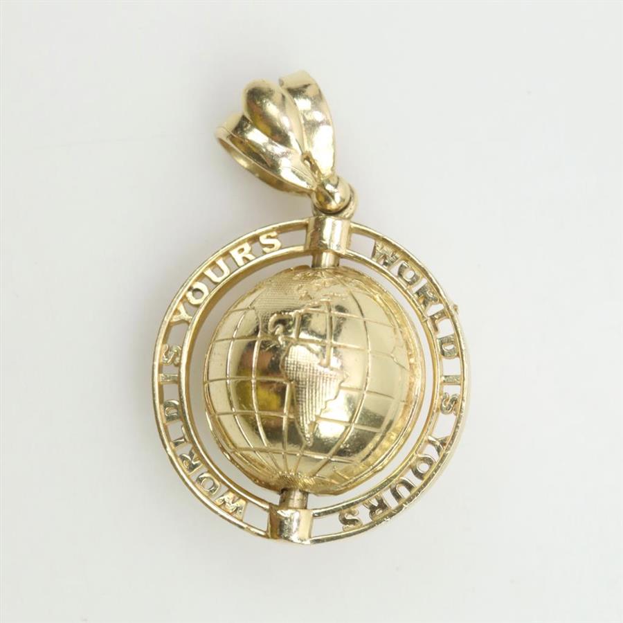 925 Sterling Silver Icy CZ Gold Plated ‘World Is Yours’ 3D Globe Pendant – Men’s