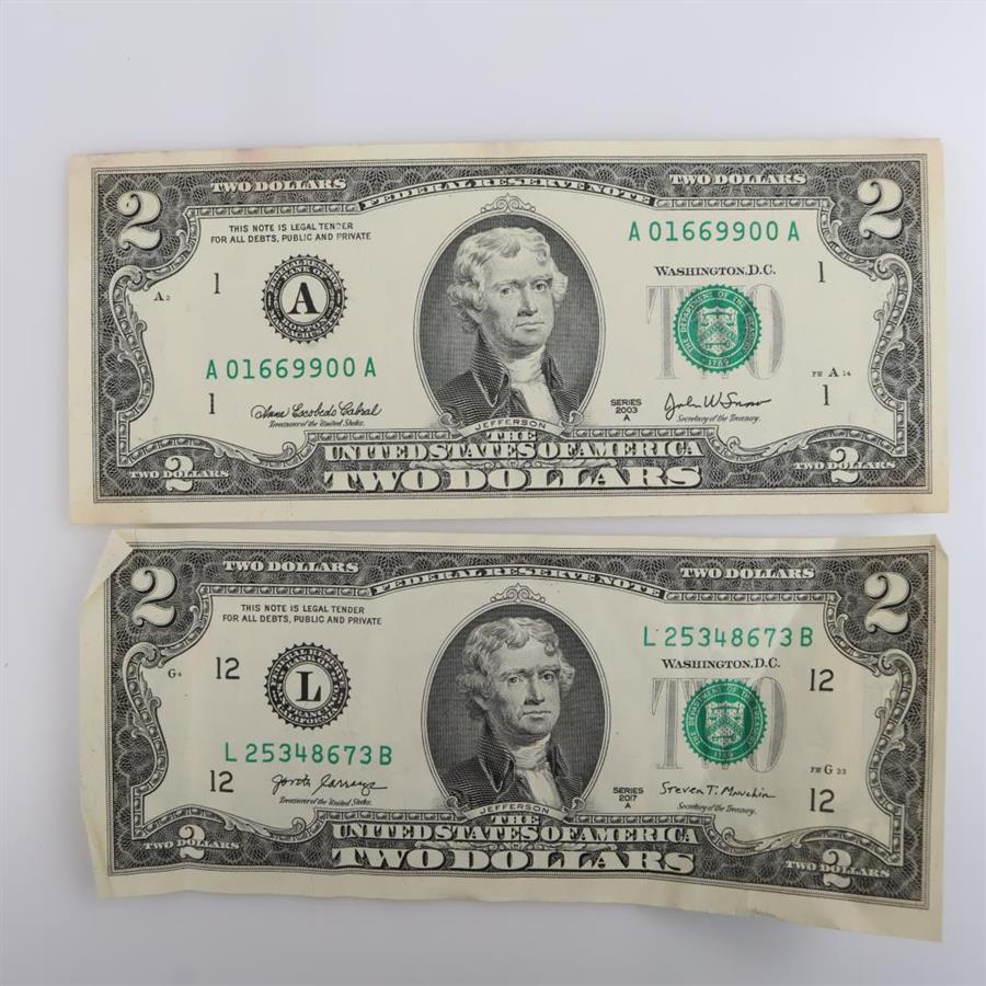 2 US Federal Reserve Note 2 Dollar Bills | Property Room