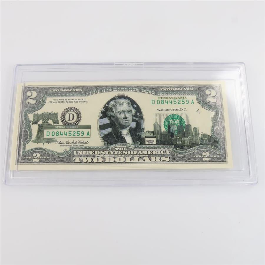 2003 US Federal Reserve $2 Pennsylvania Banknote Overlay, UNC ...