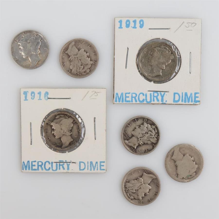 7 US Mercury Silver Dimes