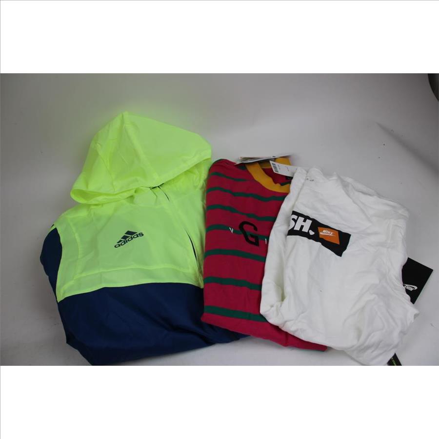 Adidas, Nike, Guess, Men's Large Shirts, Athletics Jacket, Shorts And Pants, 5 Pieces