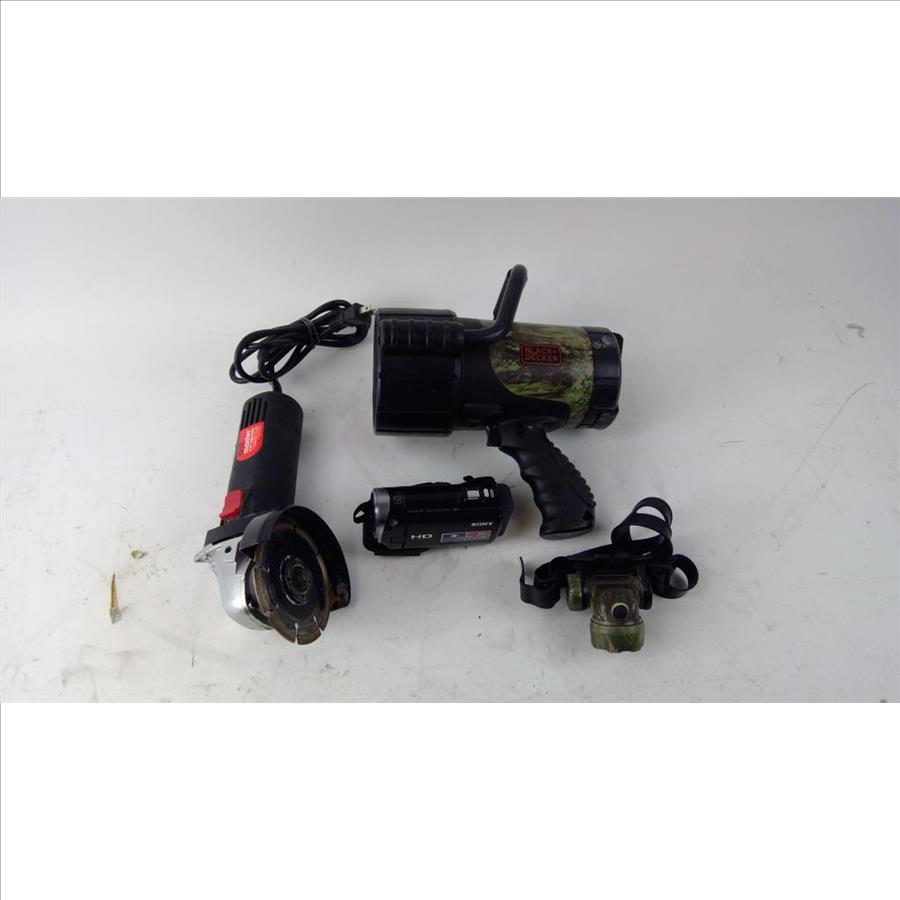Black + Decker Rechargable Spotlight, Drill Master Angle Grinder, And