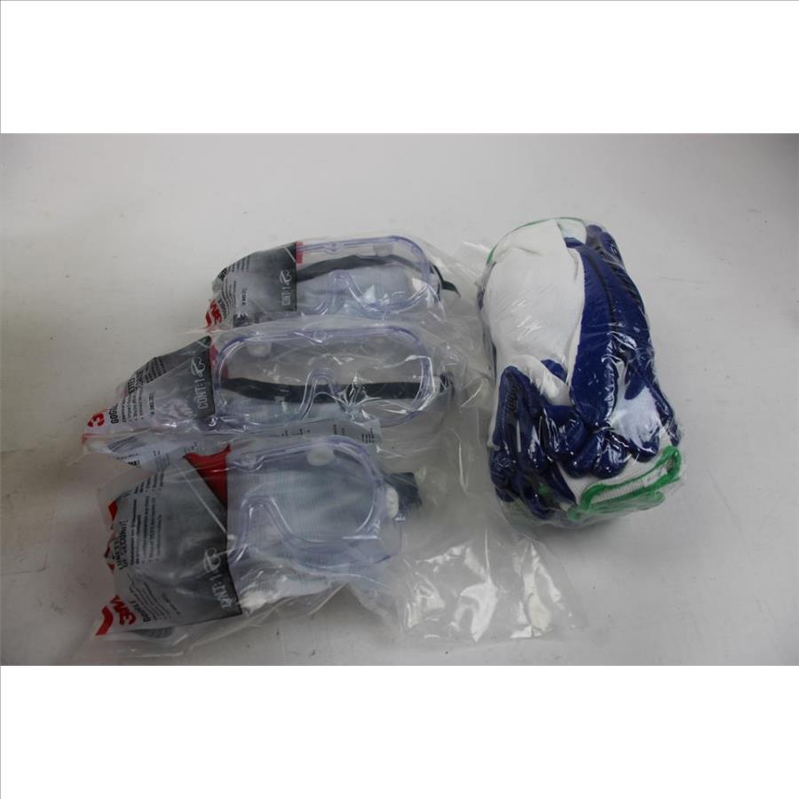 Blue Hawk Nitrile-Coated Large Gloves, 3M Goggles, And 3M Face Shields, 7 Pieces