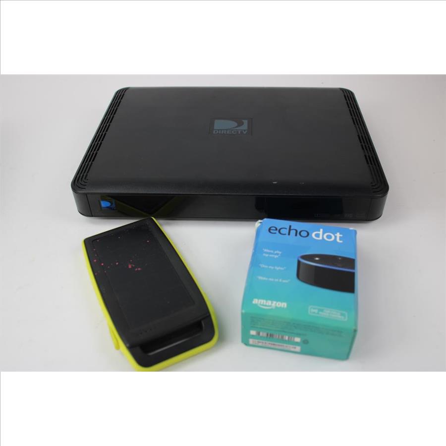 Bulk Lot DirectTv, Adapters, Sharpening Blade, Echo Dot, Smart Outdoor Plug, Headsrt