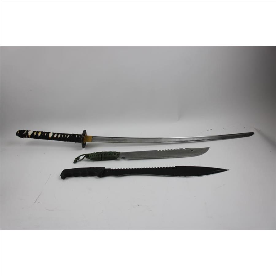 Bushmaster Tactical Knife, White/Gold/Black 40" Sword, Beman Arrows, And 19" Machete