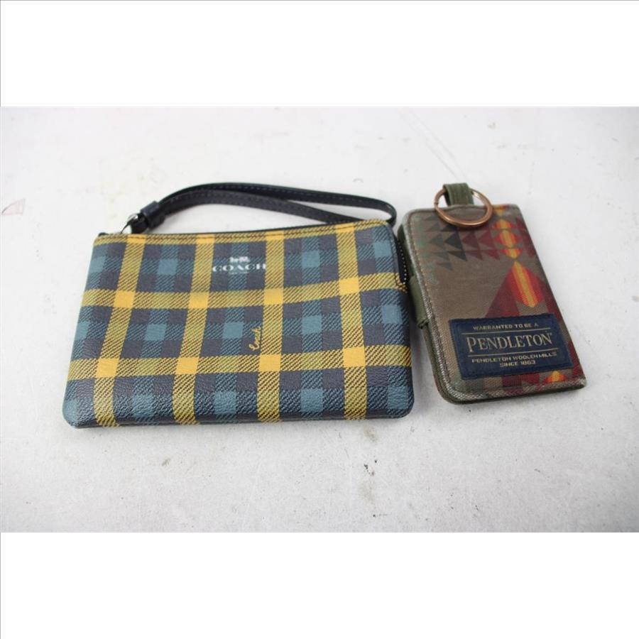 Coach Blue/Yellow Plaid Zip Wristlet, And Pendleton Key Ring Wallet