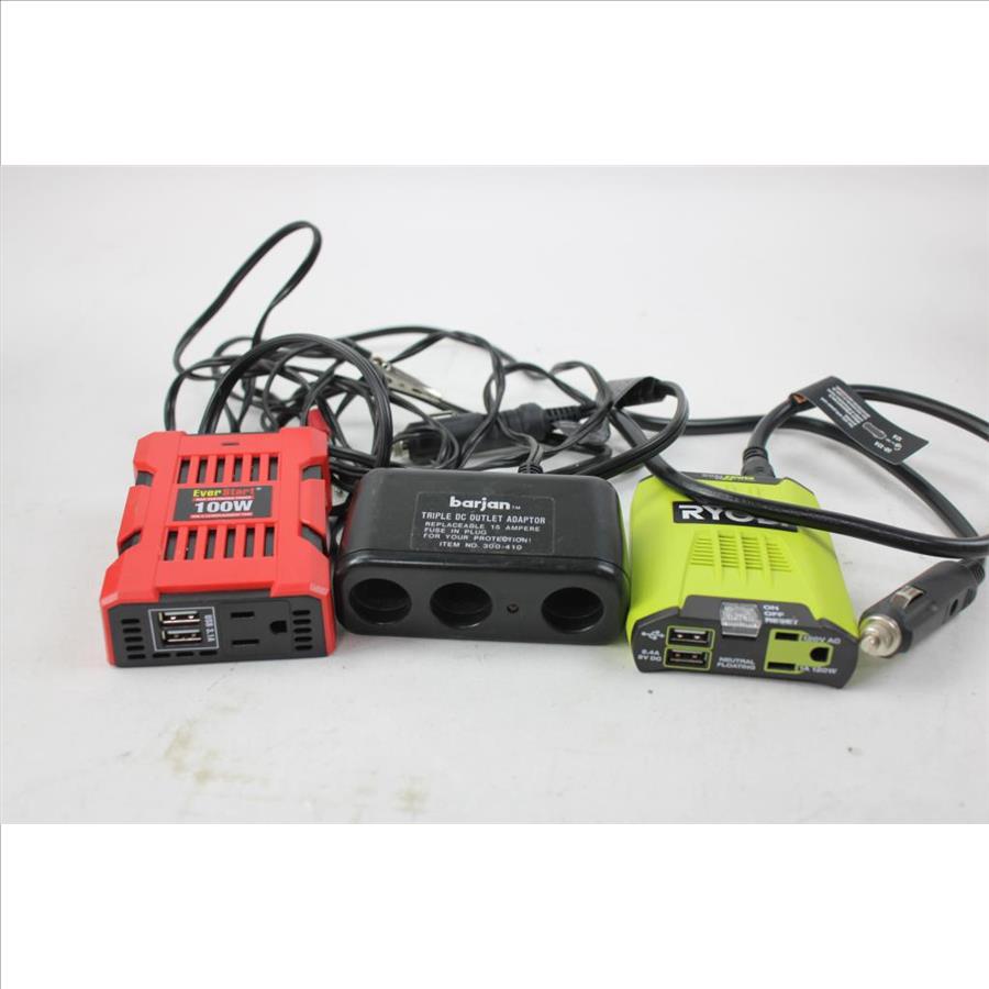Craftsman Jump Starter, EverStart And Ryobi Power Inverter, And Barjan DC Adaptor, 4 Pieces