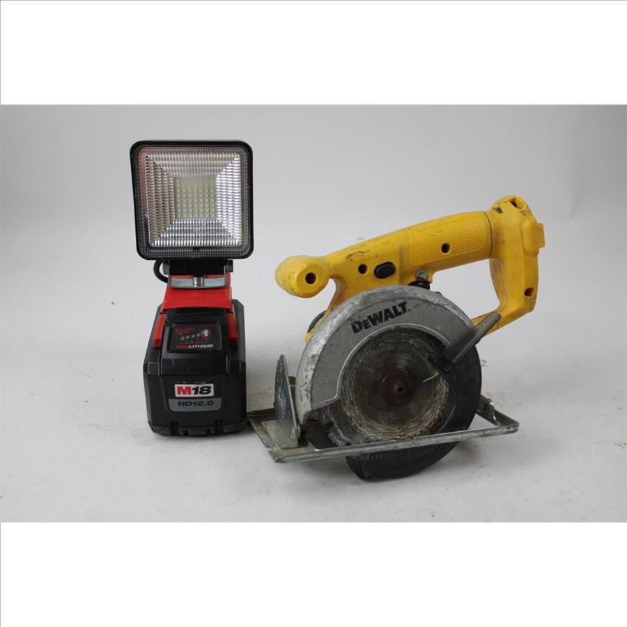 FN250C Porter Cable 16-Gauge Finish Nailer Kit, Portable LED Worklight, And DEWALT DW935 Cordless Trim Saw 5 3/8in.