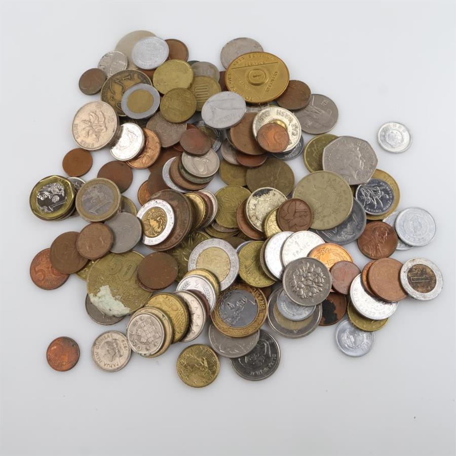 Foreign And US Coins With Tokens; 1+ Lbs.