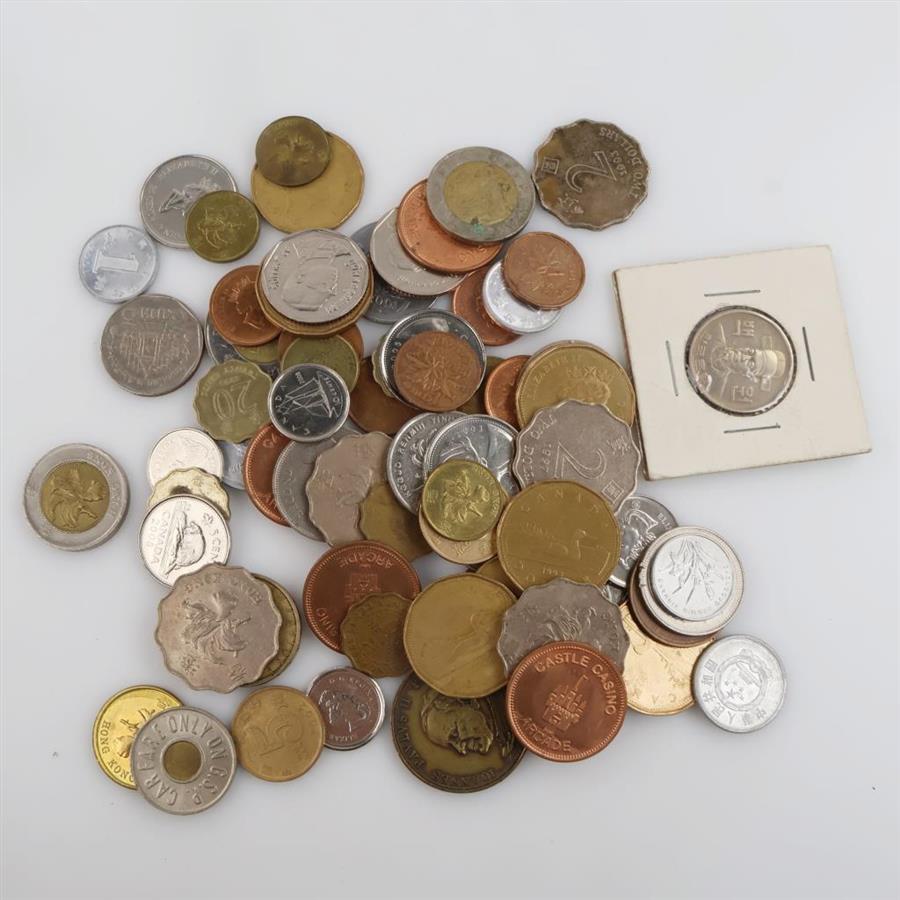 Foreign Coins And Tokens; 56+ Pieces
