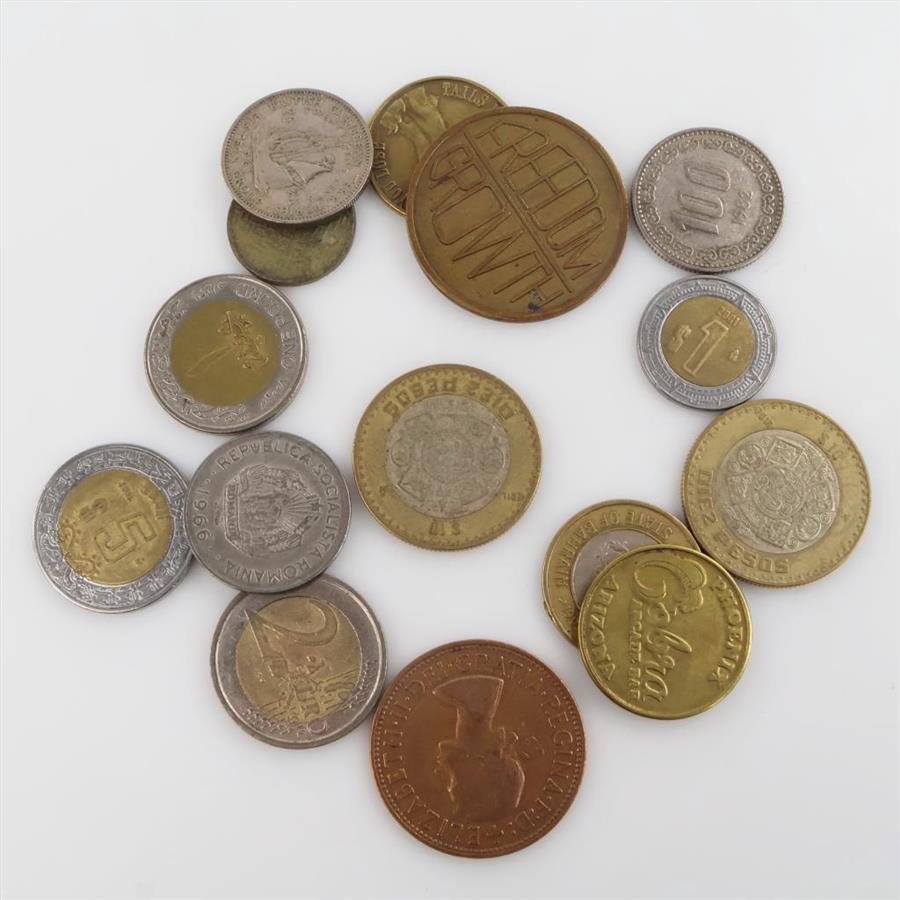Foreign Currency And Tokens, 15 Pieces