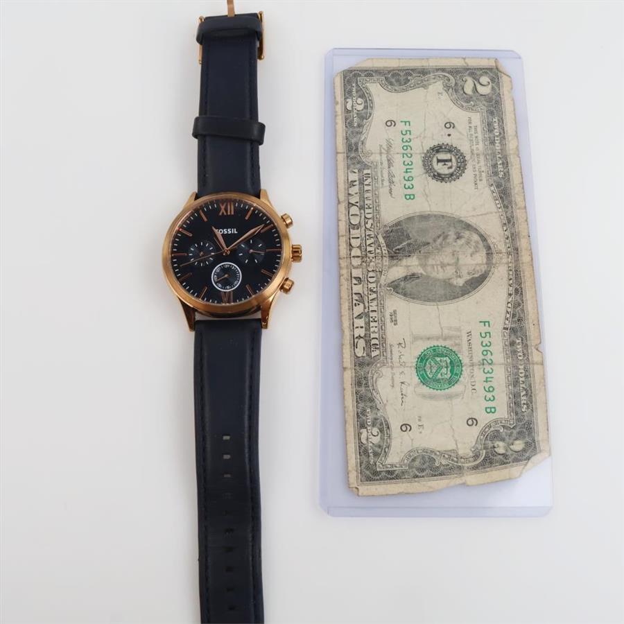 Fossil Grant Watch And US 1995 Federal Reserve Note 2 Dollar Bill