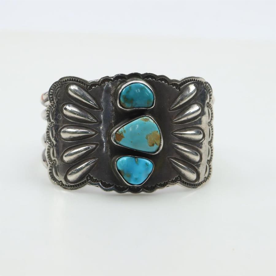 Geraldine Yazzie Sterling Silver turquoise Cuff Bracelet Property Room