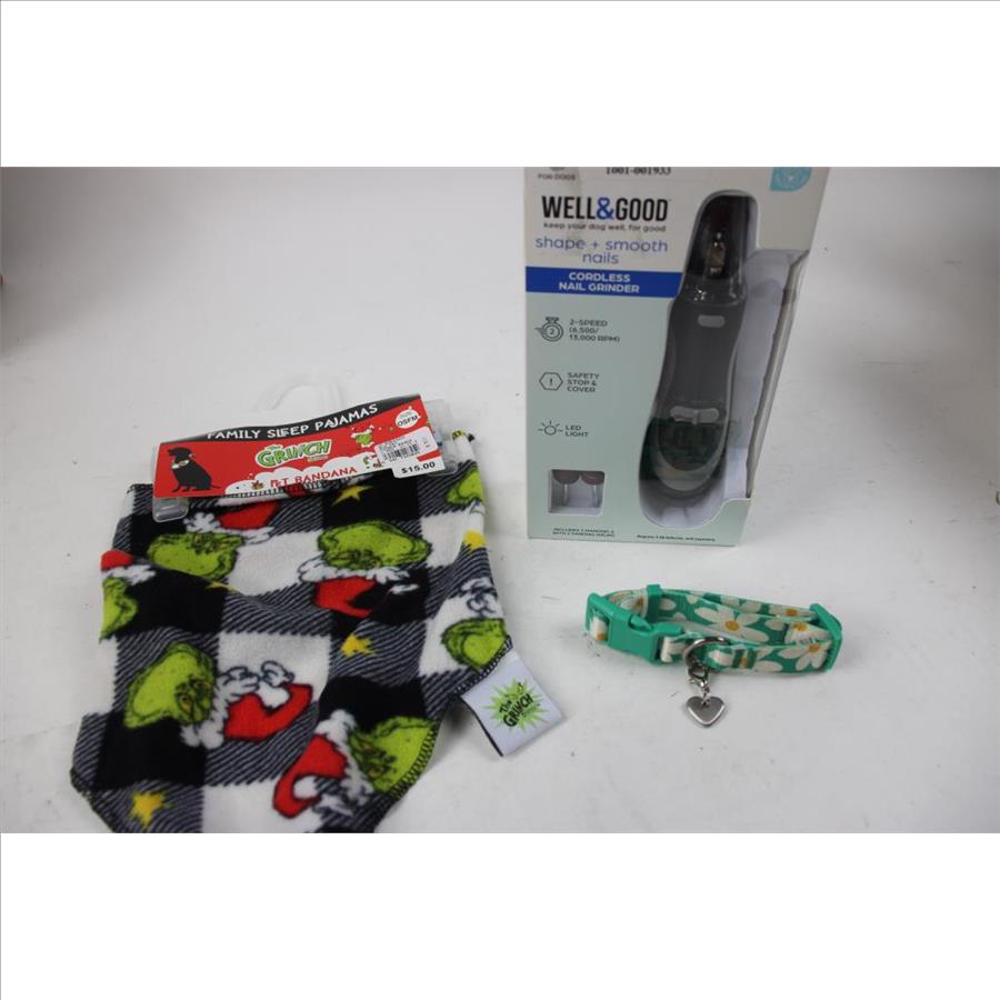 Grinch Pet Bandana, Cordless Dog Nail Grinder, Pink Dog Harness And More, 5 Pieces
