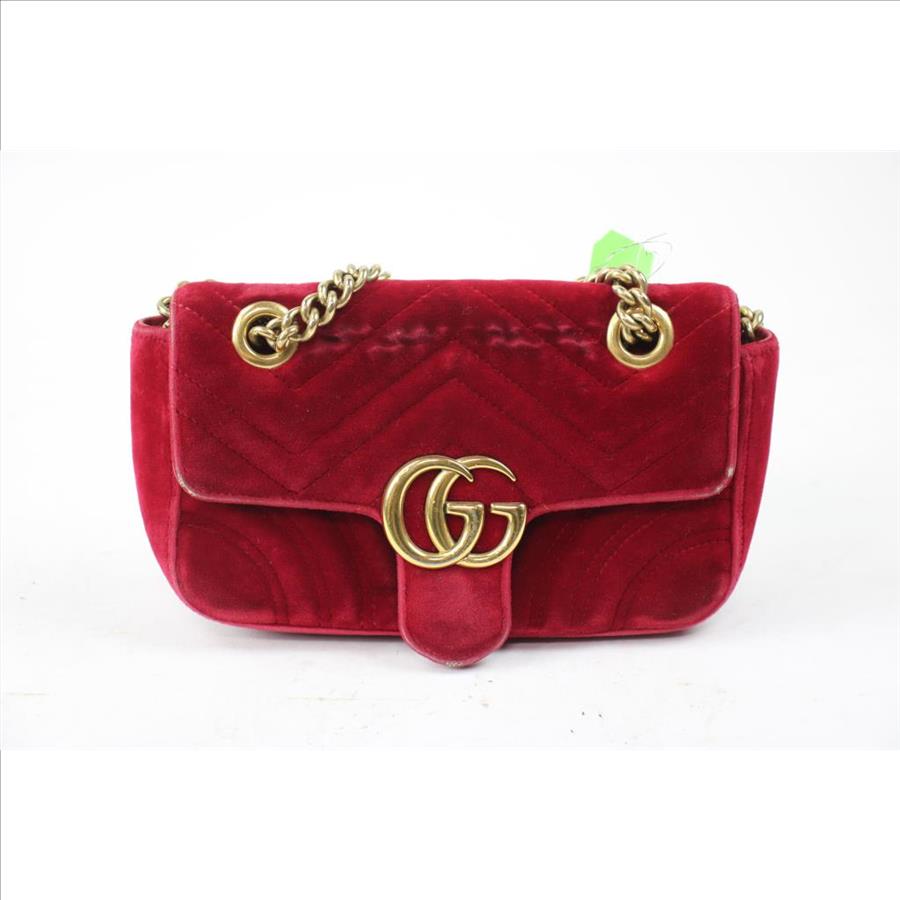 Gucci Red Velvet Marmont Mini Metelasse Shoulder Bag - Doublechecked By Entrupy
