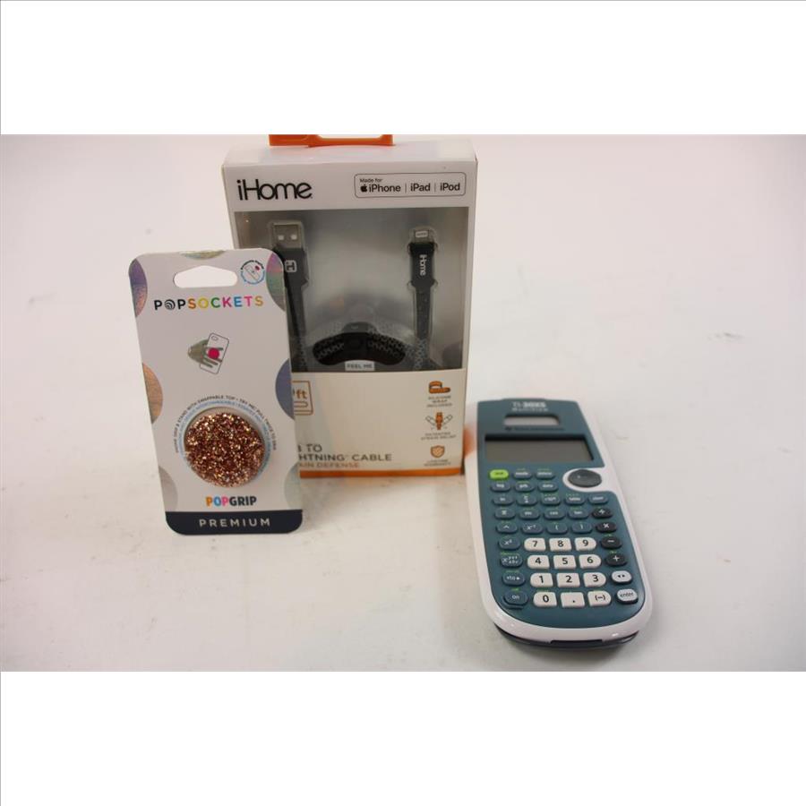 IHome USB 10ft Cable, Texas Instruments Calculator And PopSocket, 3