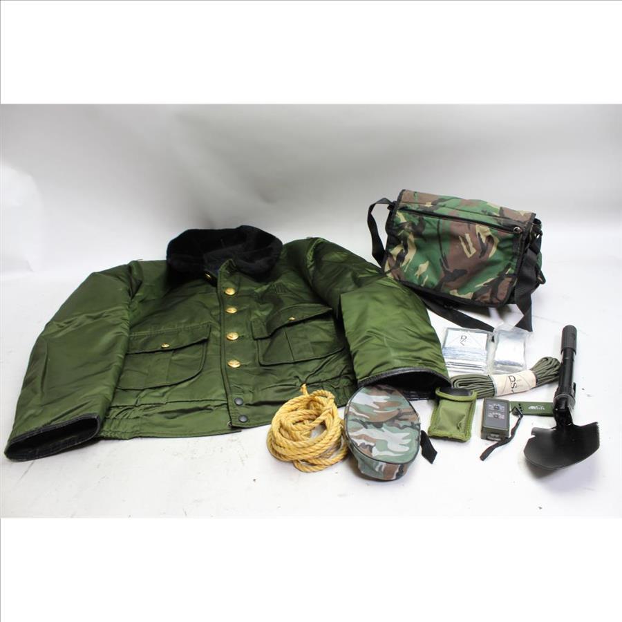 Lawman Jacket, Army Bag And Survial Supplies 9 Pieces | Property Room