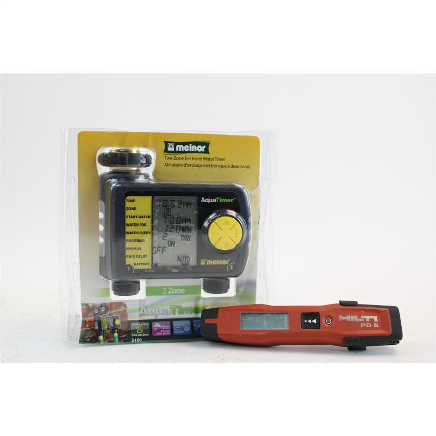 Melnor 2Zone Aqua Timer, HILTI PD5 Laser Meter Bulk Lot And Other 2
