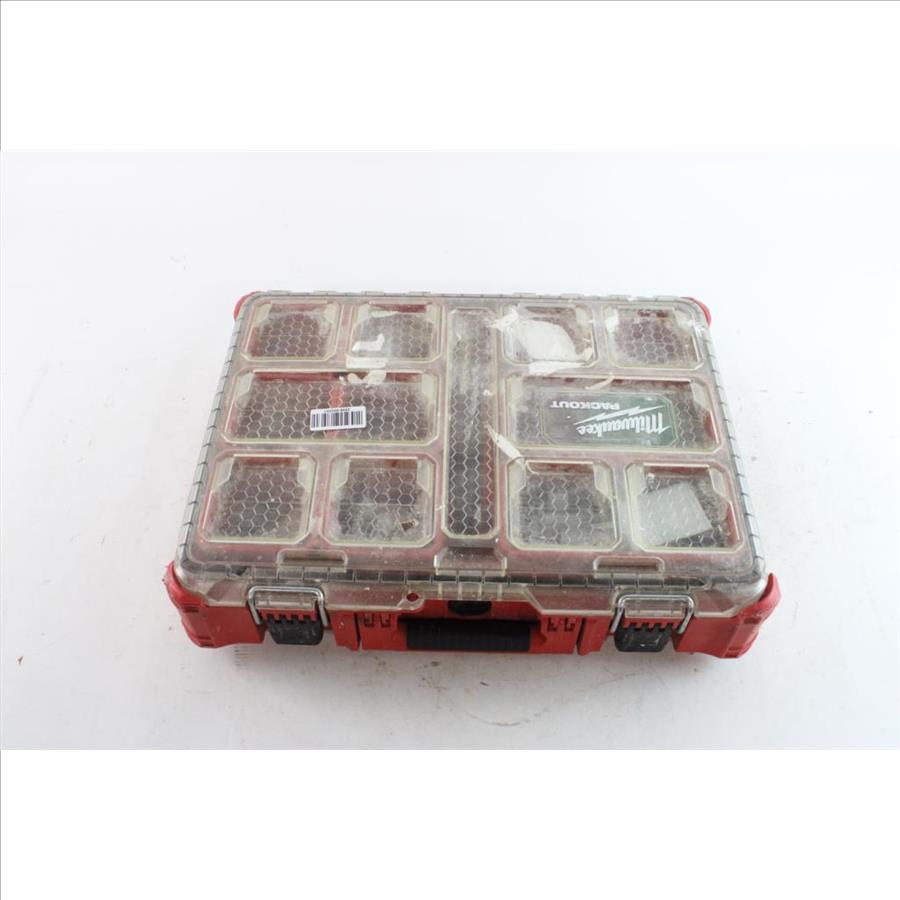 Milwaukee Tool Box With Hole Saws, Screws, Staples, And Nails, 30