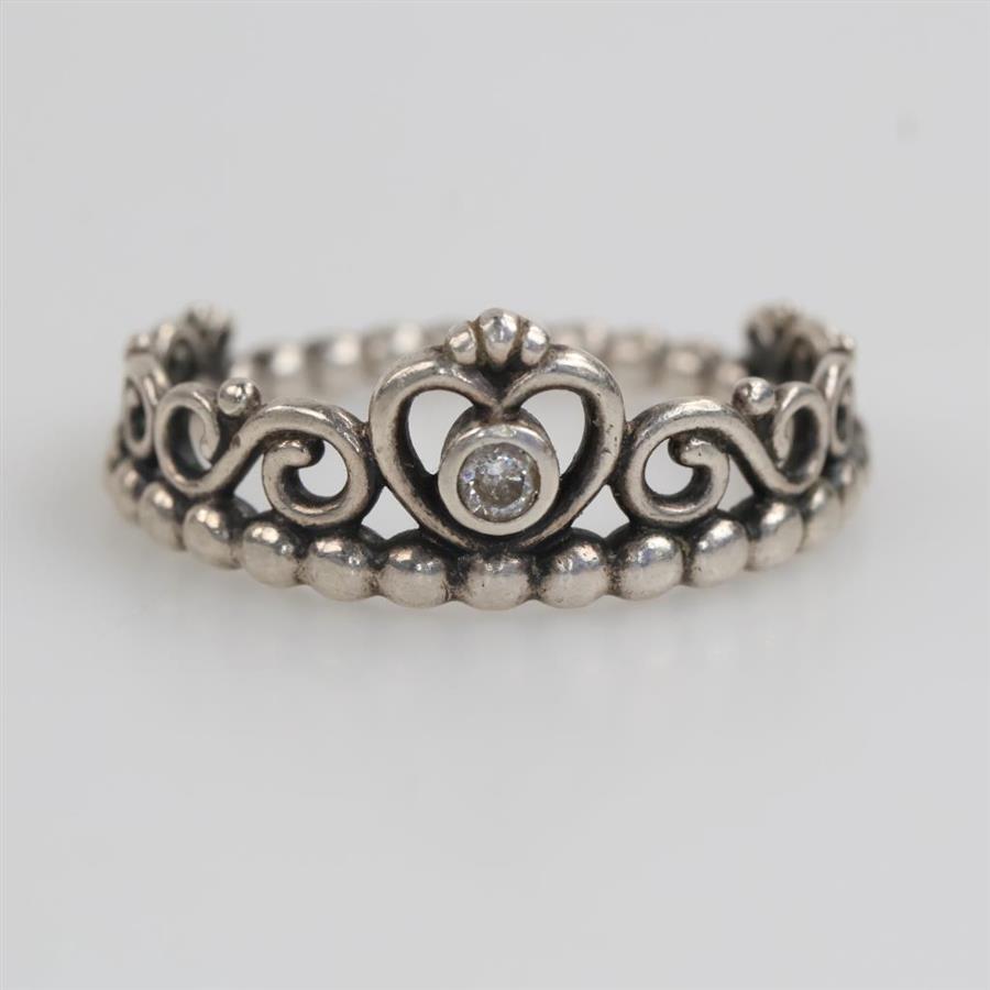 Pandora Sterling Silver Princess Tiara Crown Clear Stone Ring ...