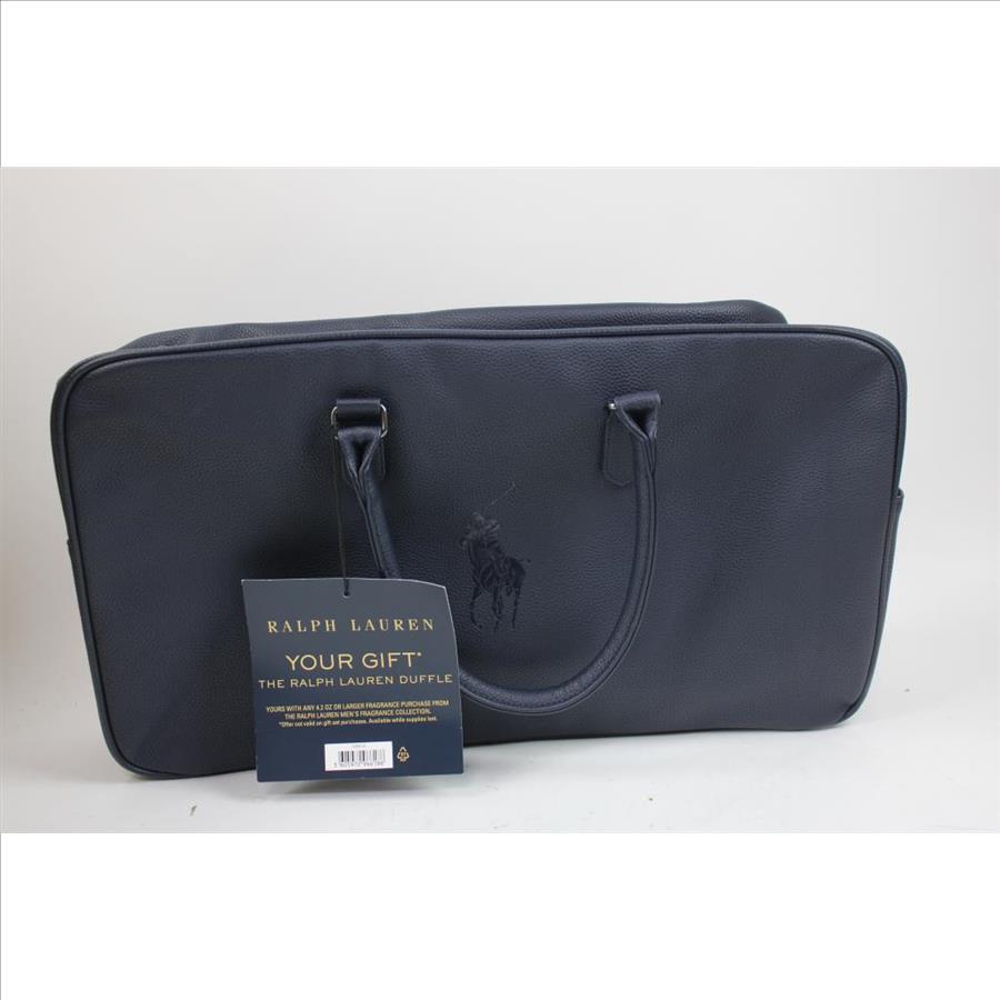 Ralph Lauren Navy Duffel Bag With Men's RayBan Sunglasses RB4226 And Women's Black Sunglasses