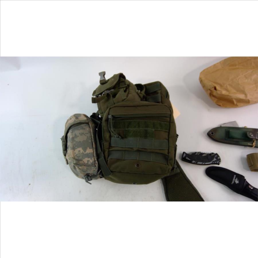 Red Rock Single Strap Backpack W/medkit And 7 Piece Knives Property Room