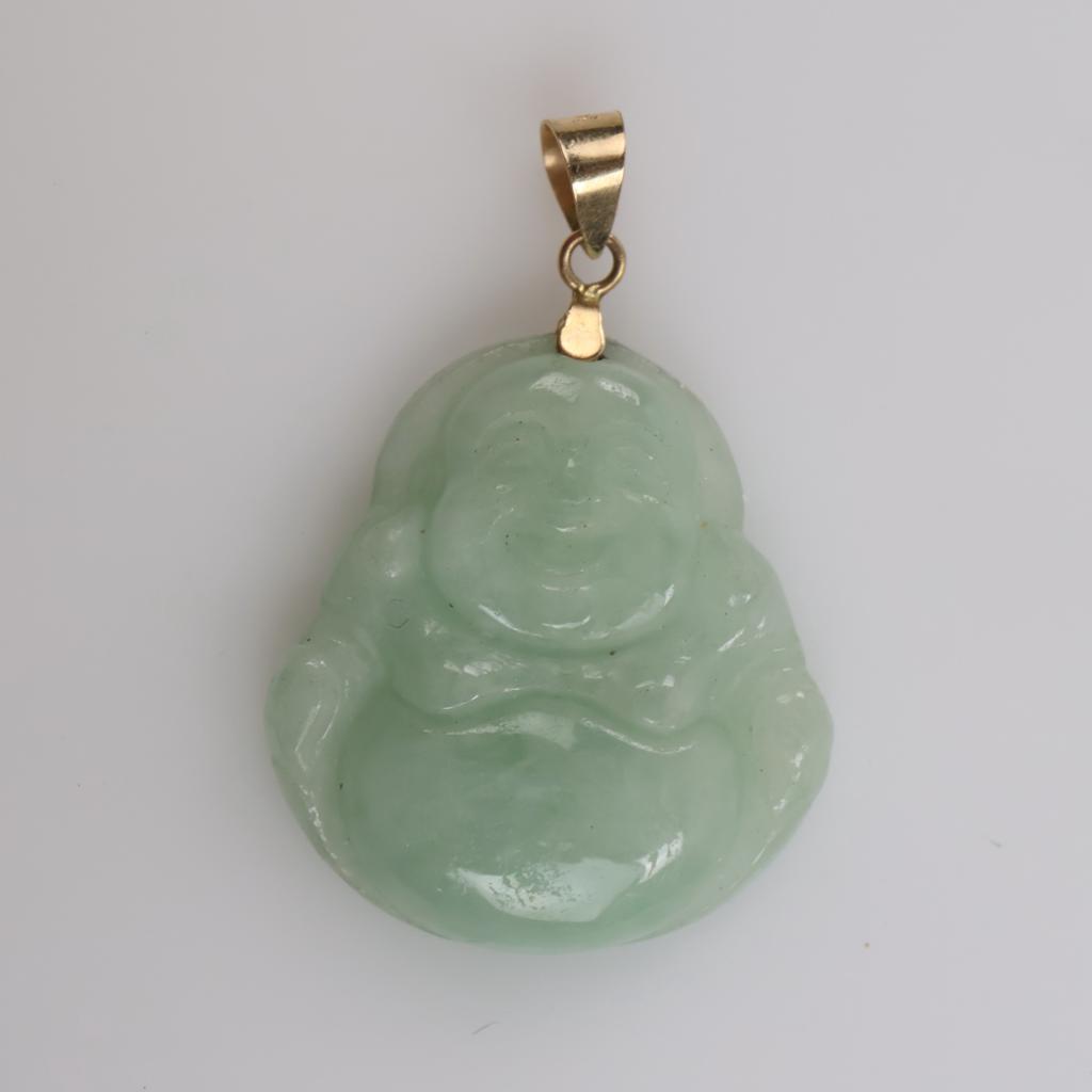 Jadeite Buddha Pendant 14kt Gold Bail