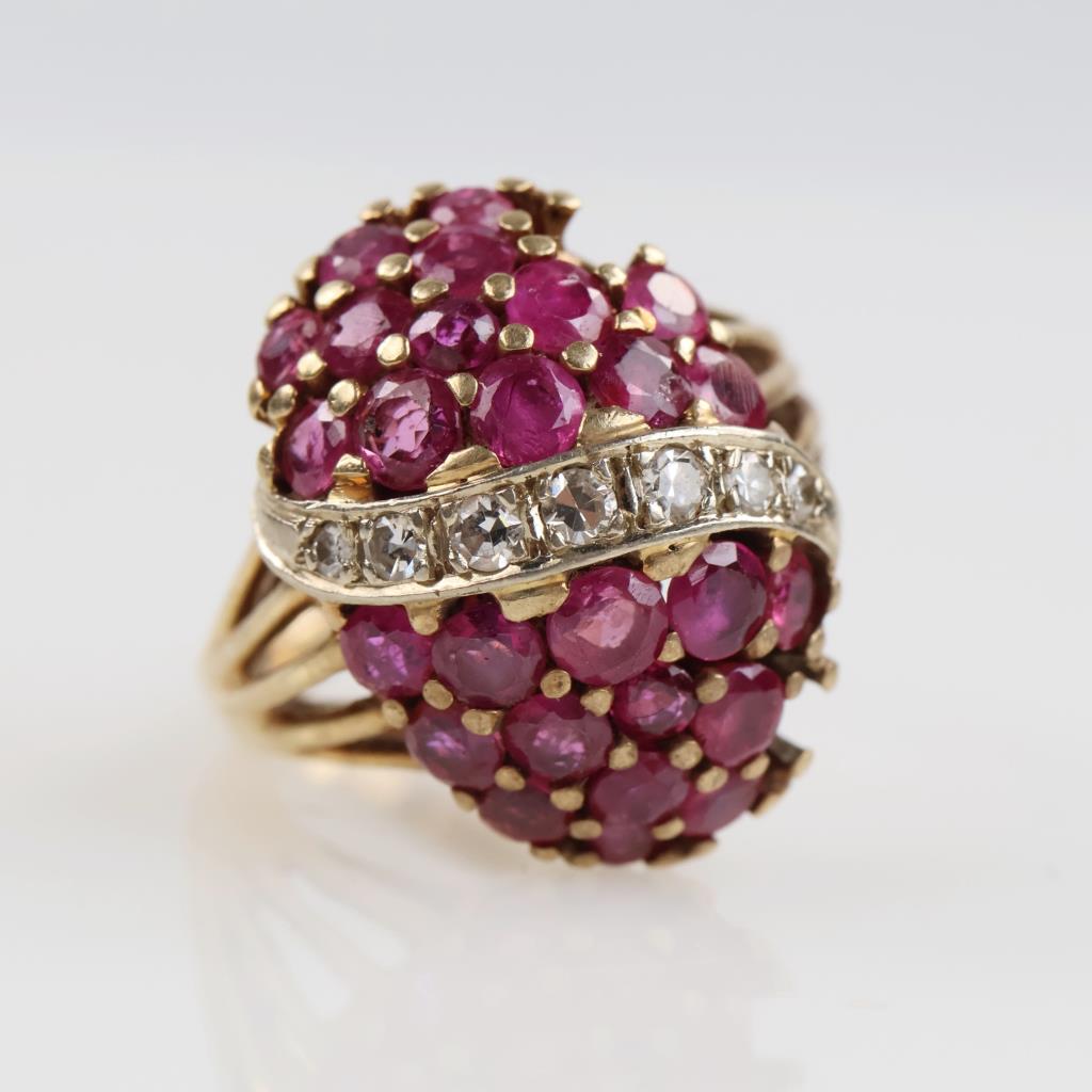 0.21ct TW Diamond Ruby 10kt Gold Dome Ring - Evaluated By Our Certified Gemologist-AGS/GIA