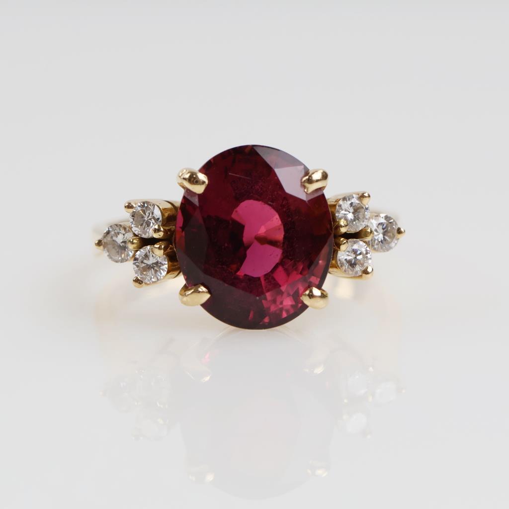 0.36ct TW Diamond 18kt Gold Tourmaline Stone Ring -Evaluated By Our Certified Gemologist-AGS/GIA