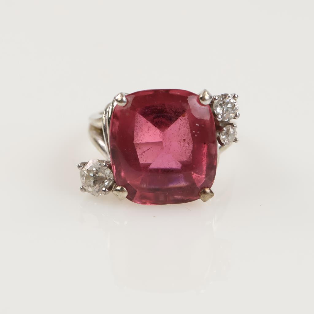 0.52ct TW Diamond And Tourmaline 14kt White Gold Ring-Evaluated By Our Certified Gemologist-AGS/GIA