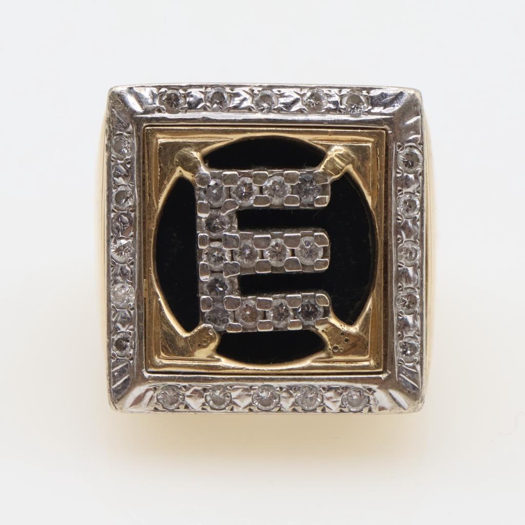 0.68ct TW 14kt Gold Signet "E" Ring - Evaluated By Our Certified Gemologist-AGS/GIA