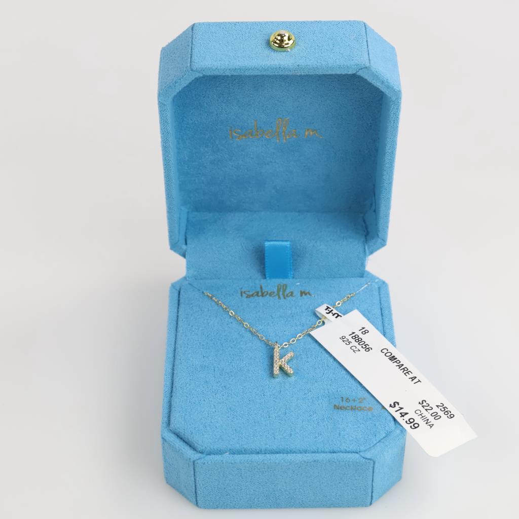 0.800-0.900 Silver Clear Stone K Initial Necklace