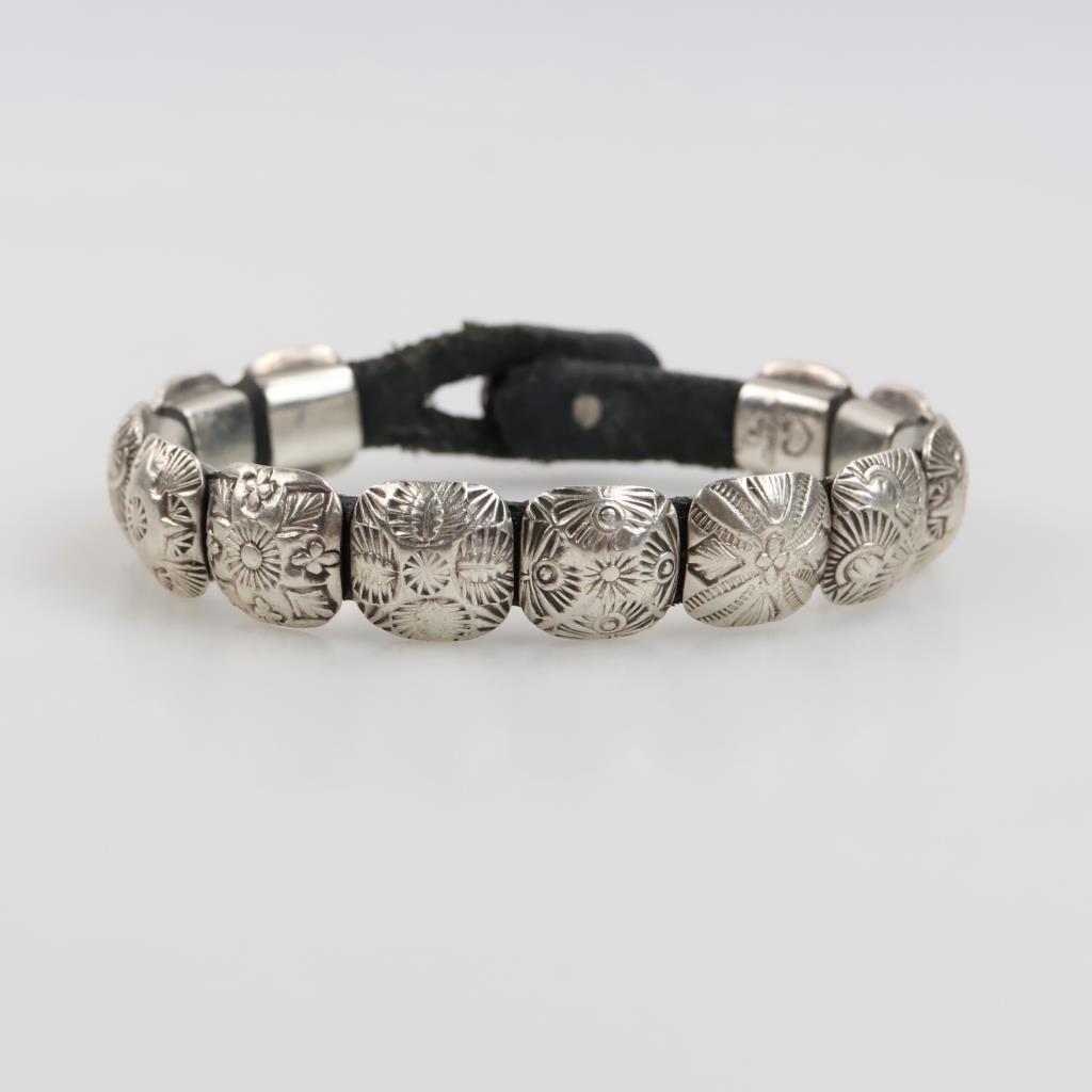 0.900 Silver Concho Leather Bracelet
