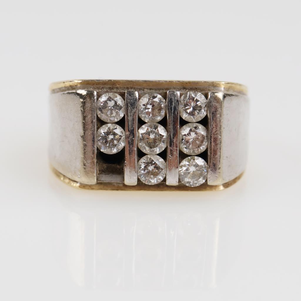 0.96ct TW Diamond 14kt Two Tone Gold Signet Ring -Evaluated By Our Certified Gemologist-AGS/GIA