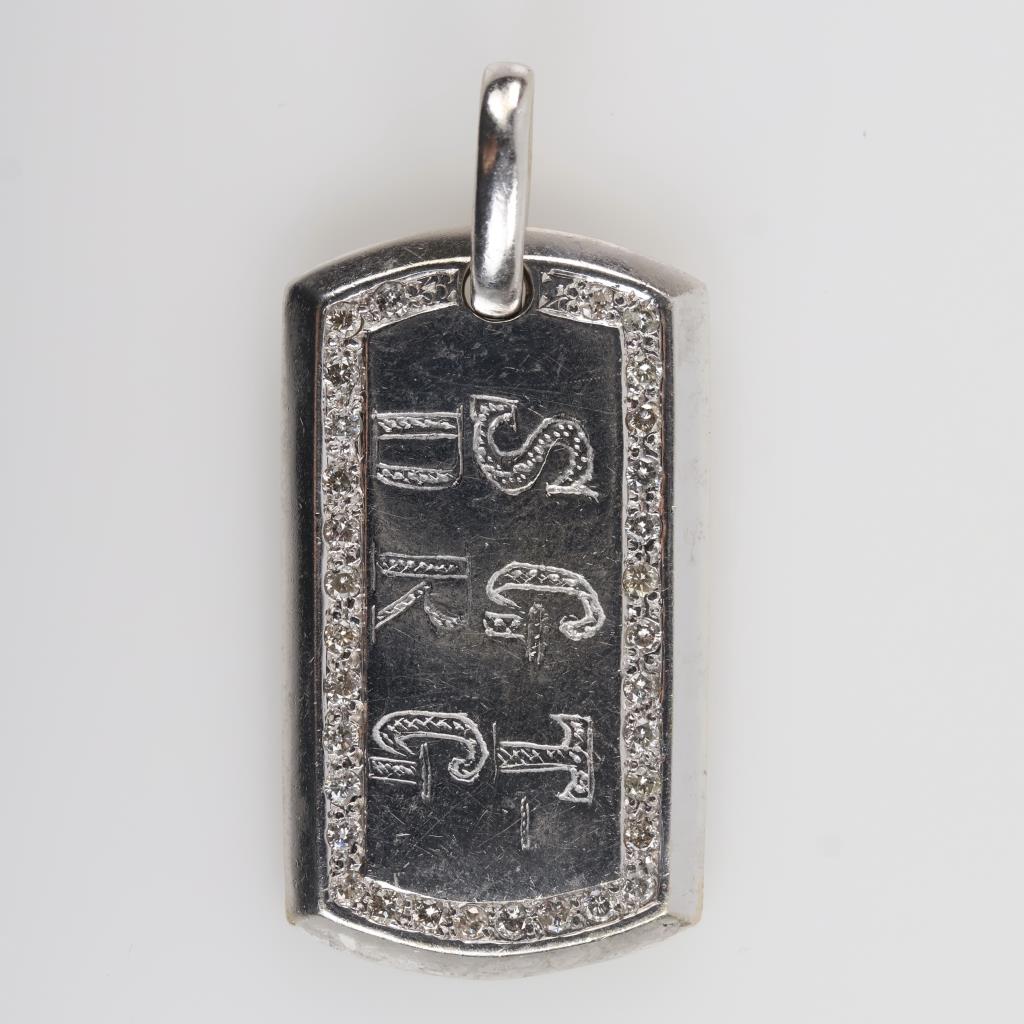1.00ct TW Diamond 14kt White Gold Dog Tag Pendant-Evaluated By Our Certified Gemologist-AGS/GIA