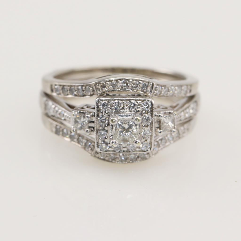 AVA | Bead & Bright-Cut Diamond Ring in White Gold (0.42ct tw.)