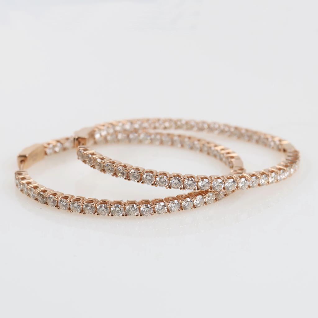 10.32cts TW Diamond 14kt Rose Gold Hoop Earrings-Evaluated By Our Certified Gemologist-AGS/GIA