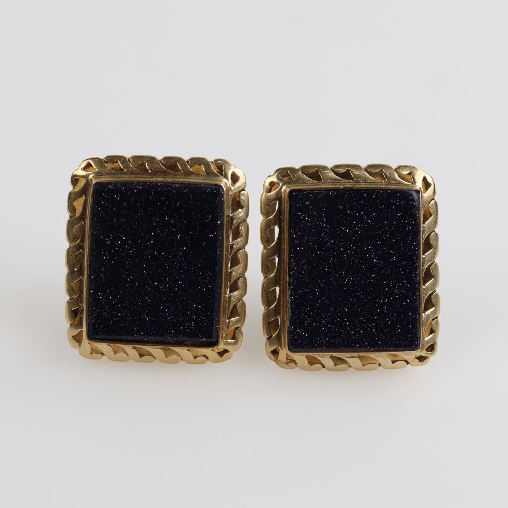 10kt Black Stone Hollow Earrings