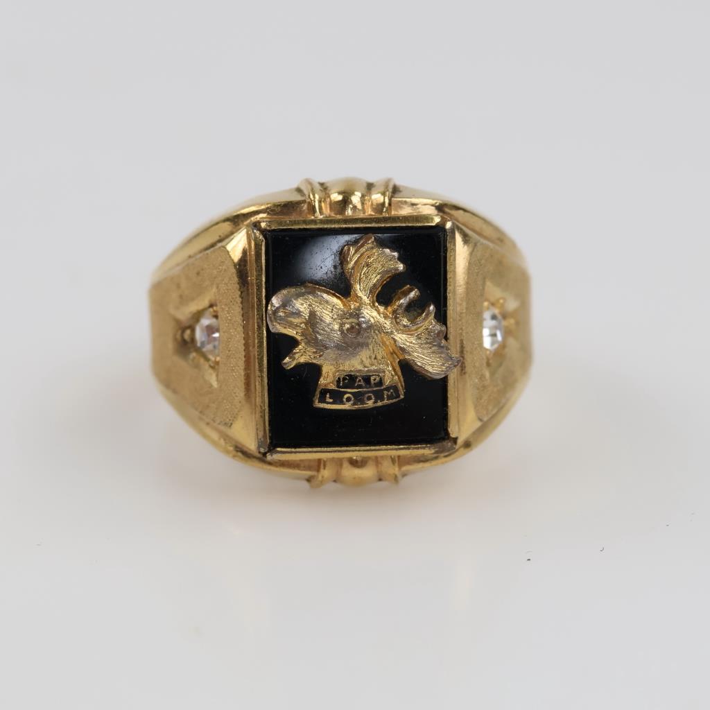 10kt GF Black Stone Clear Stone Accent Ring