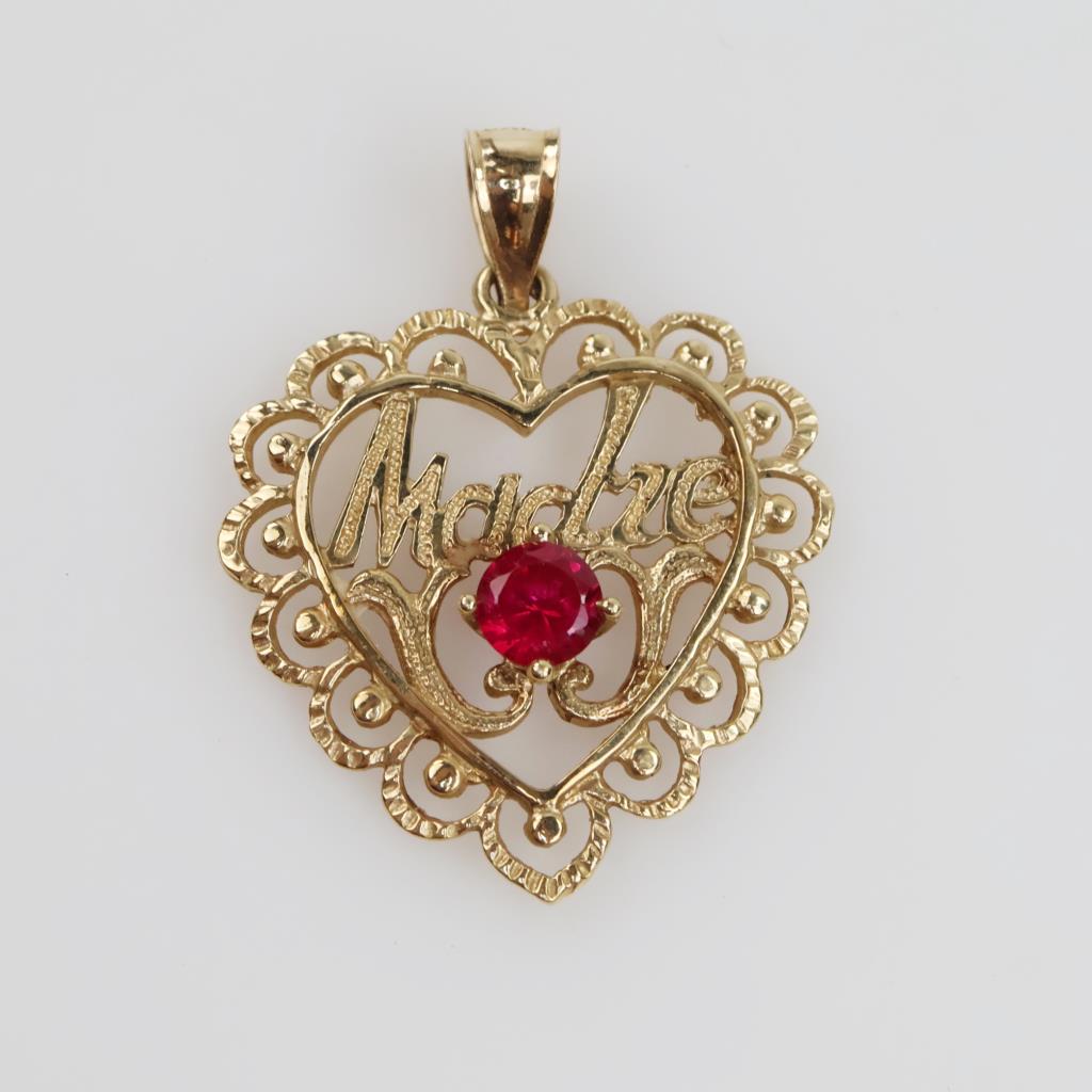 10kt GF Red Stone "Madre" Heart Pendant